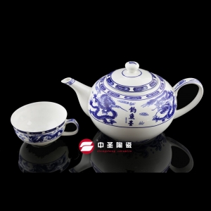 7头骨瓷釉中彩青龙茶具ZS0095