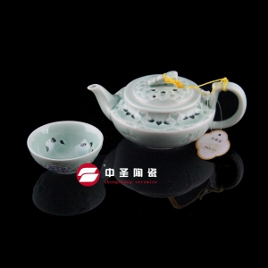 10头玲珑青瓷茶具ZS00165