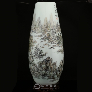 画家李杰陶瓷艺术作品《溪山论道》   中圣青玉瓷玉米瓶