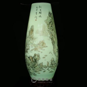 画家李杰陶瓷艺术作品《秋山探幽》   中圣青玉瓷玉米瓶